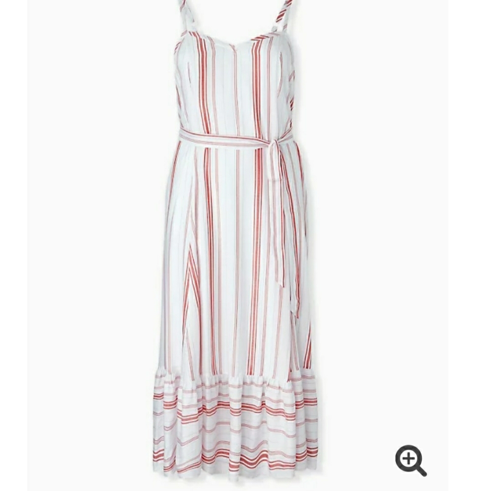 Torrid Red & White Stripe Shirred Hem Maxi Dress